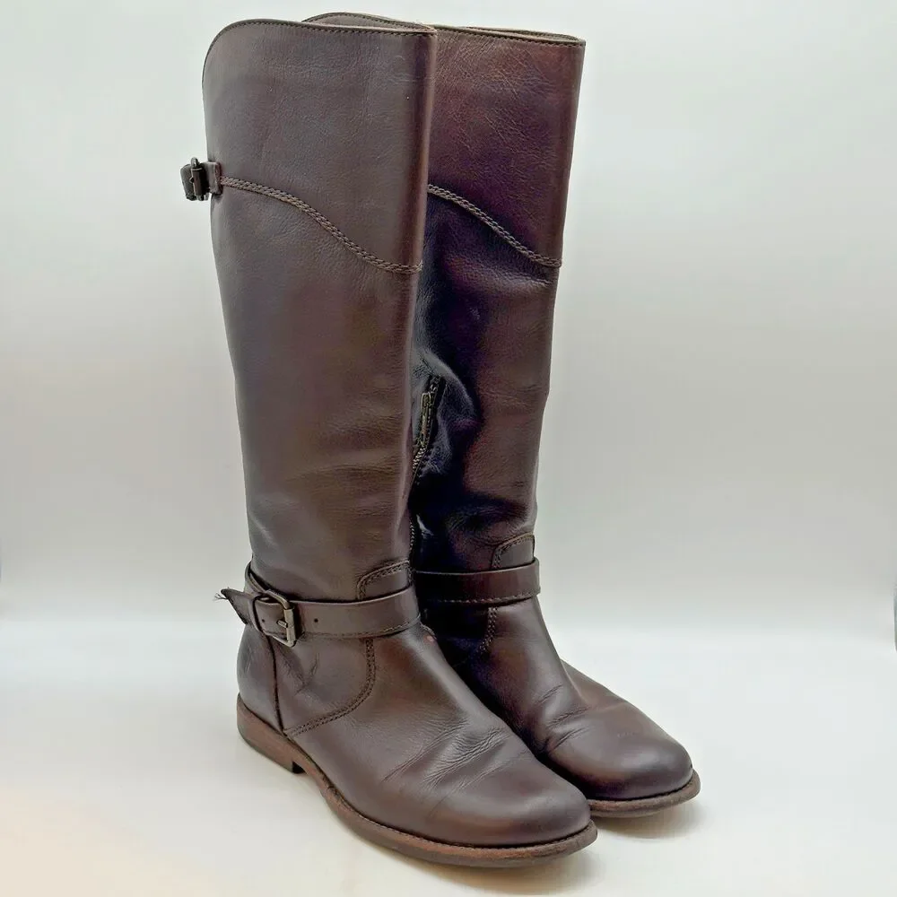 FRYE Phillip Knee High Leather Equestrian Riding Boots Women's 7.5B Dark Brown